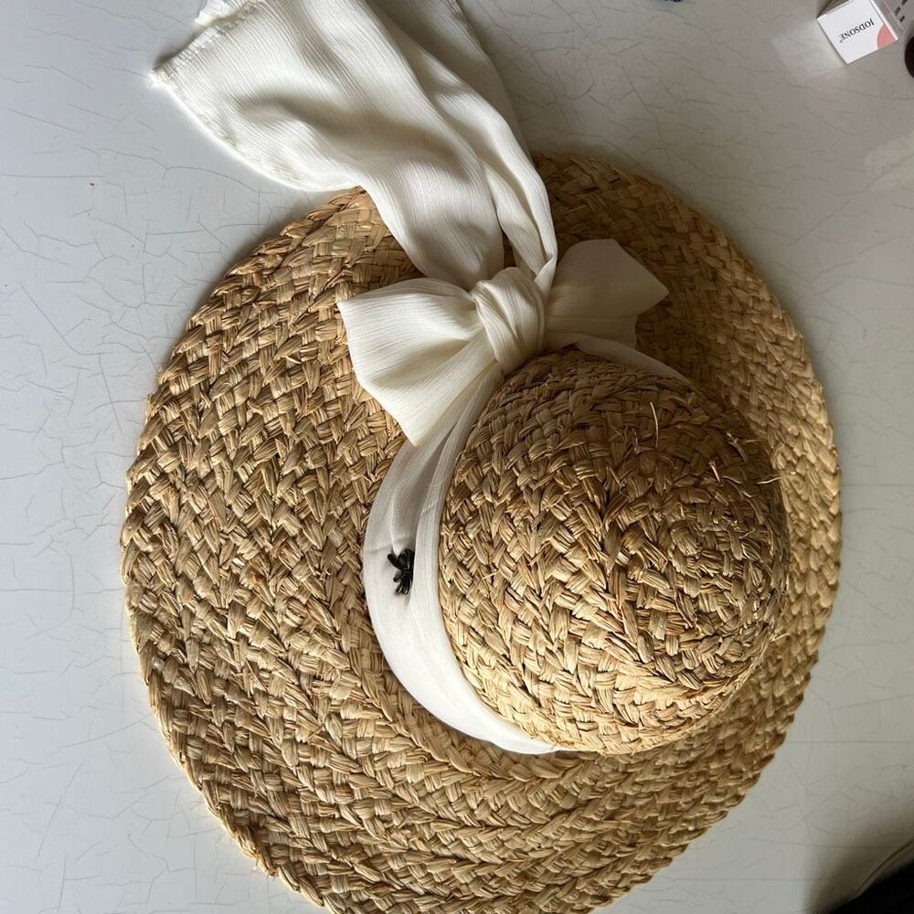 Sun and sand straw chunky knit with bow sun hat adjustable